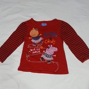 Peppa Pig Red and Black Striped Long Sleeve Tee